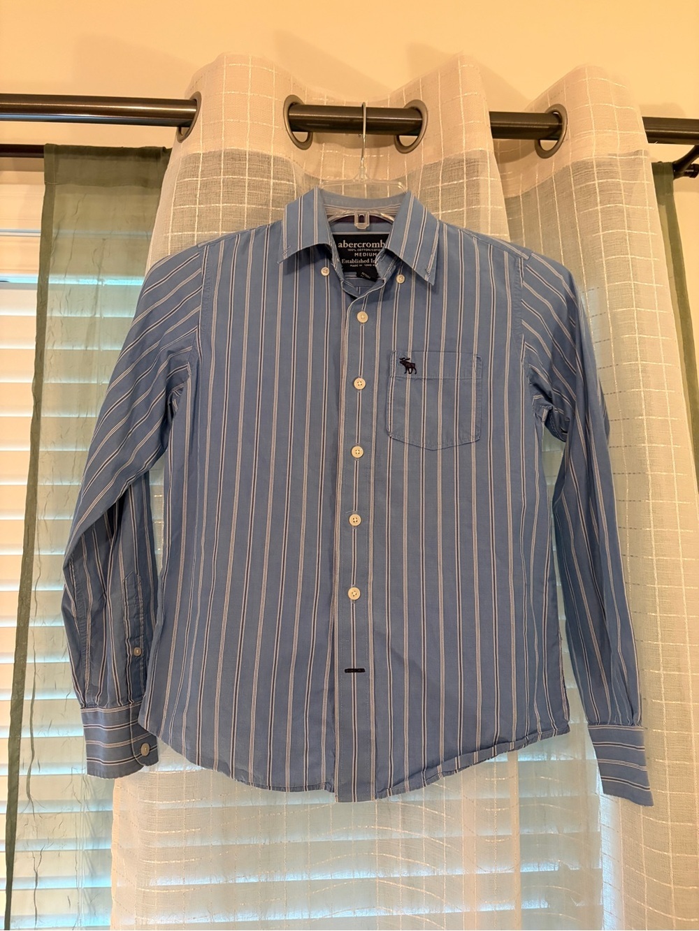 Abercrombie & Fitch Blue and White Vertical Stripe Button-Down Shirt
